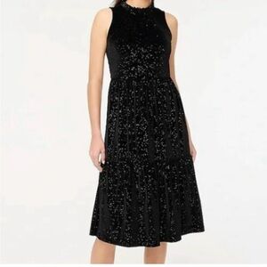 J. Crew black velvet glitter tier midi dress